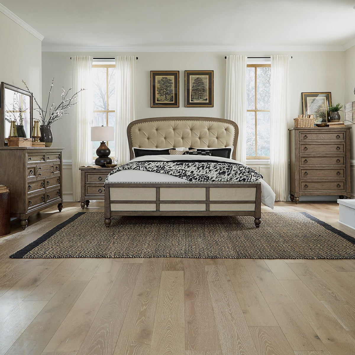 615-BR-KSHDMCN - King Shelter Bed, Dresser & Mirror, Chest, Night Stand - Liberty Furniture