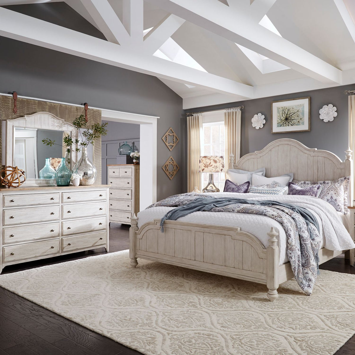 652-BR-KPSDMC - King Poster Bed, Dresser & Mirror, Chest - Liberty Furniture