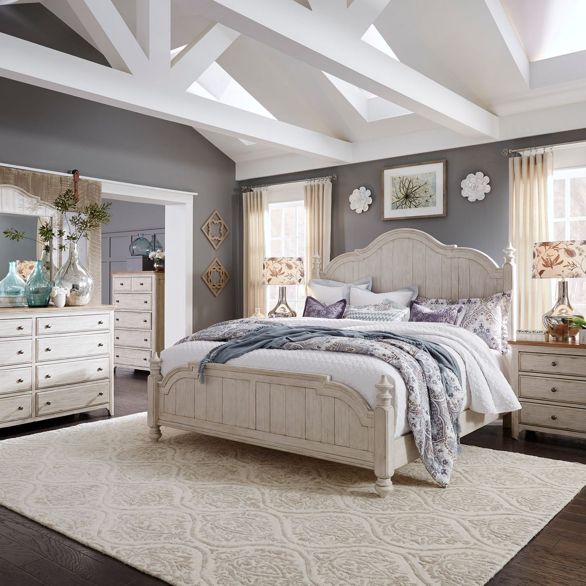 652-BR-KPSDMCN - King Poster Bed, Dresser & Mirror, Chest, Night Stand - Liberty Furniture