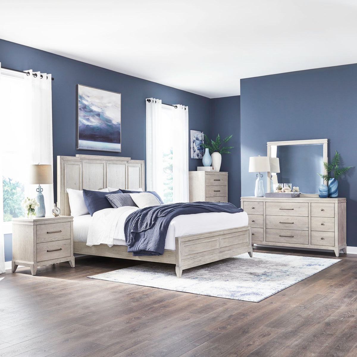 694-BR-KPBDMCN - King Panel Bed, Dresser & Mirror, Chest, Night Stand - Liberty Furniture