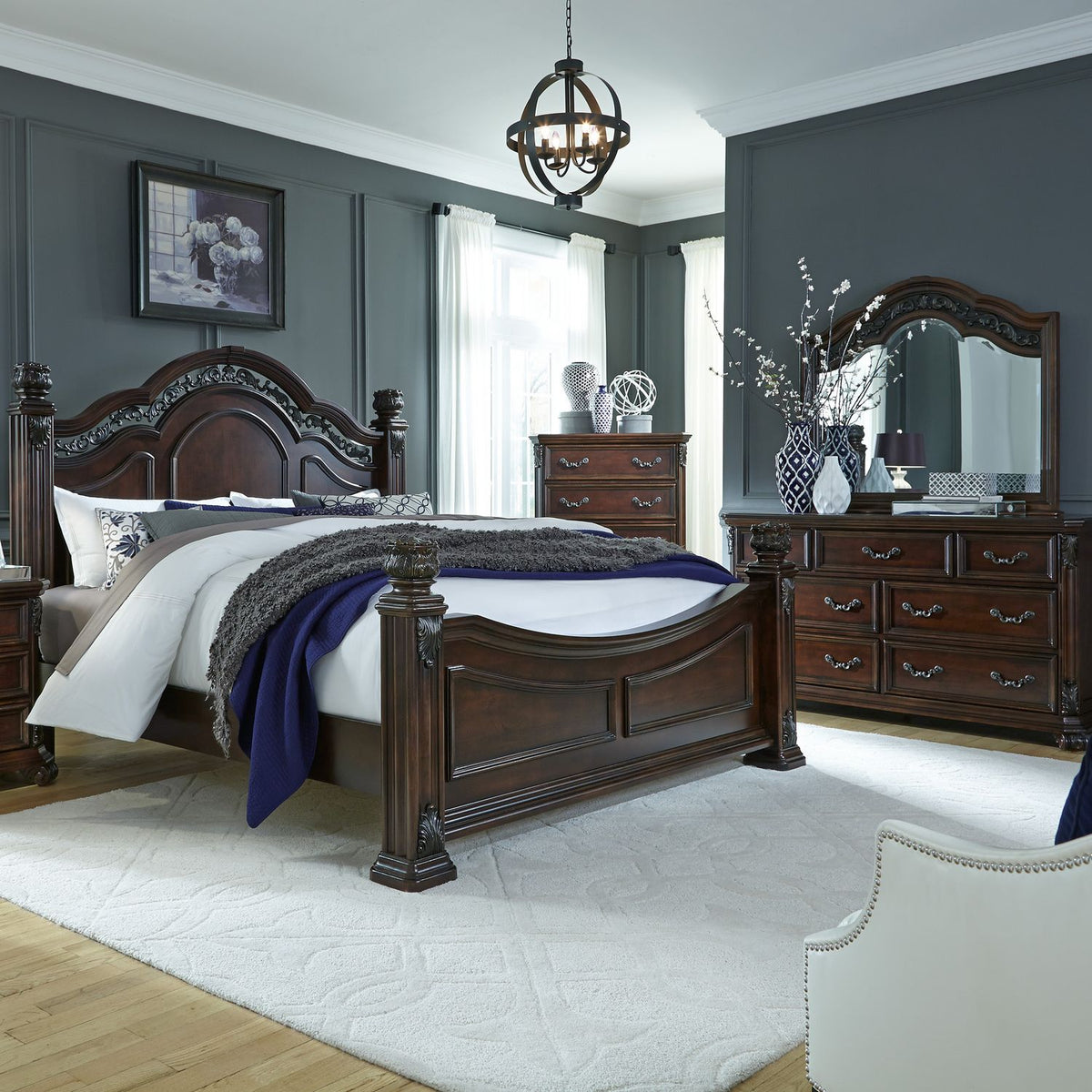 737-BR-KPSDM - King Poster Bed, Dresser & Mirror - Liberty Furniture