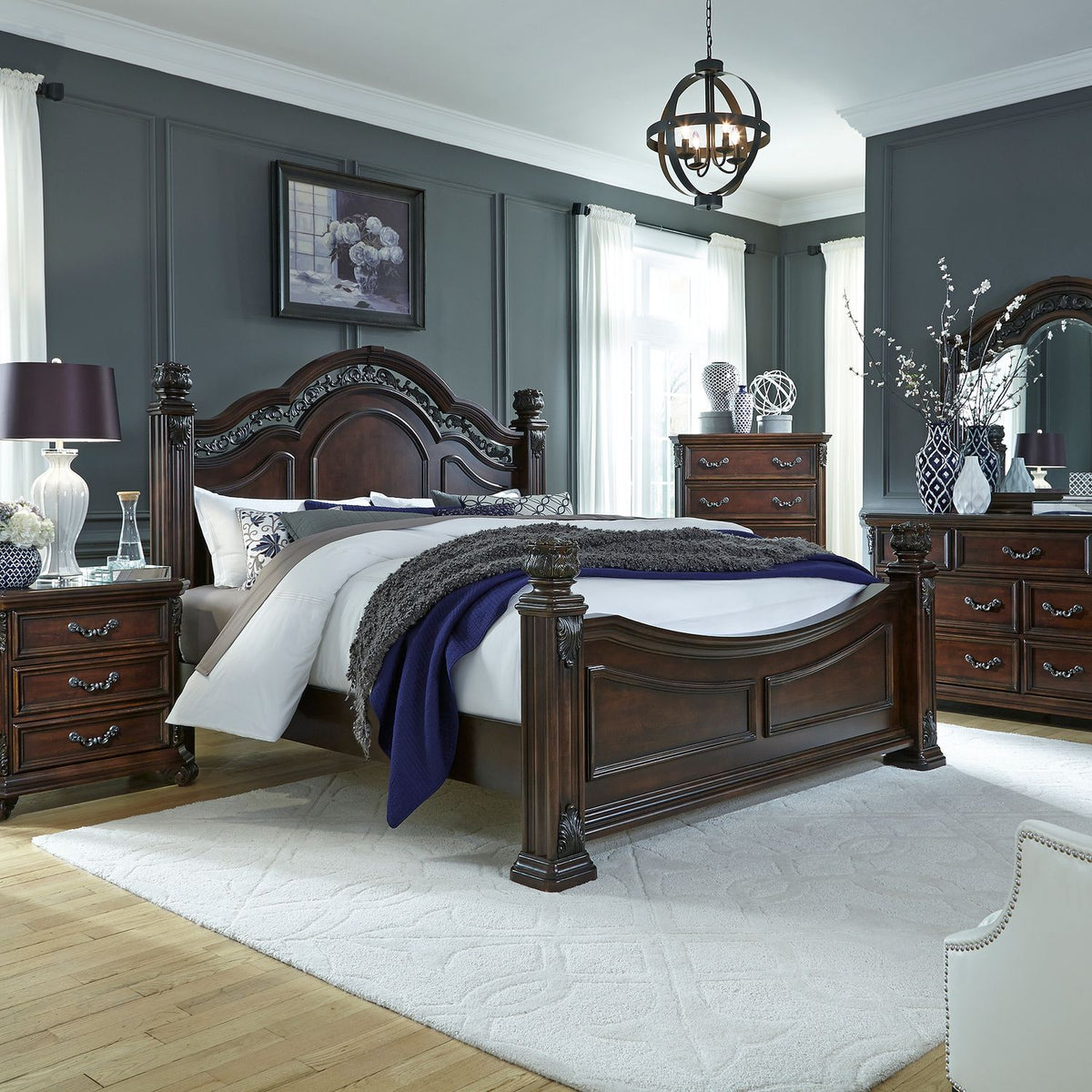737-BR-QPSDMCN - Queen Poster Bed, Dresser & Mirror, Chest, Night Stand - Liberty Furniture