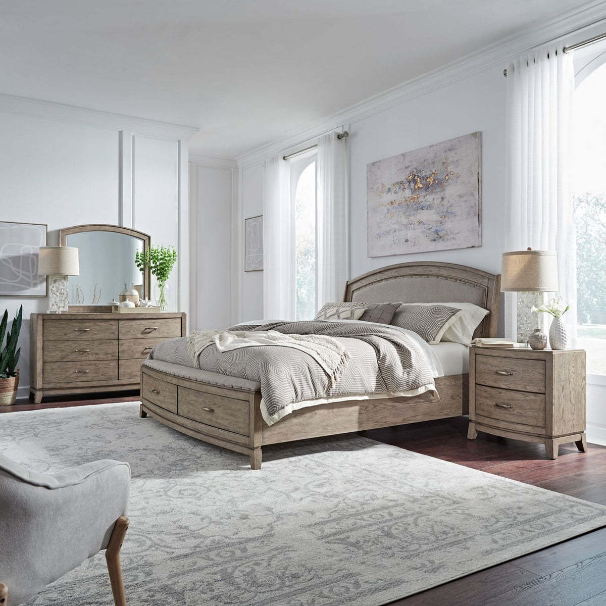 805-BR-CKUSDMN - King California Uph Storage Bed, Dresser & Mirror, Night Stand - Liberty Furniture