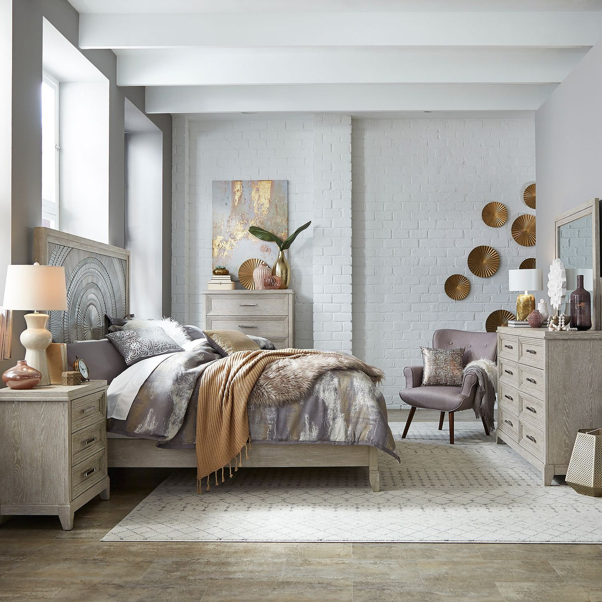 902-BR-CPBDMCN - King California Panel Bed, Dresser & Mirror, Chest, Night Stand - Liberty Furniture