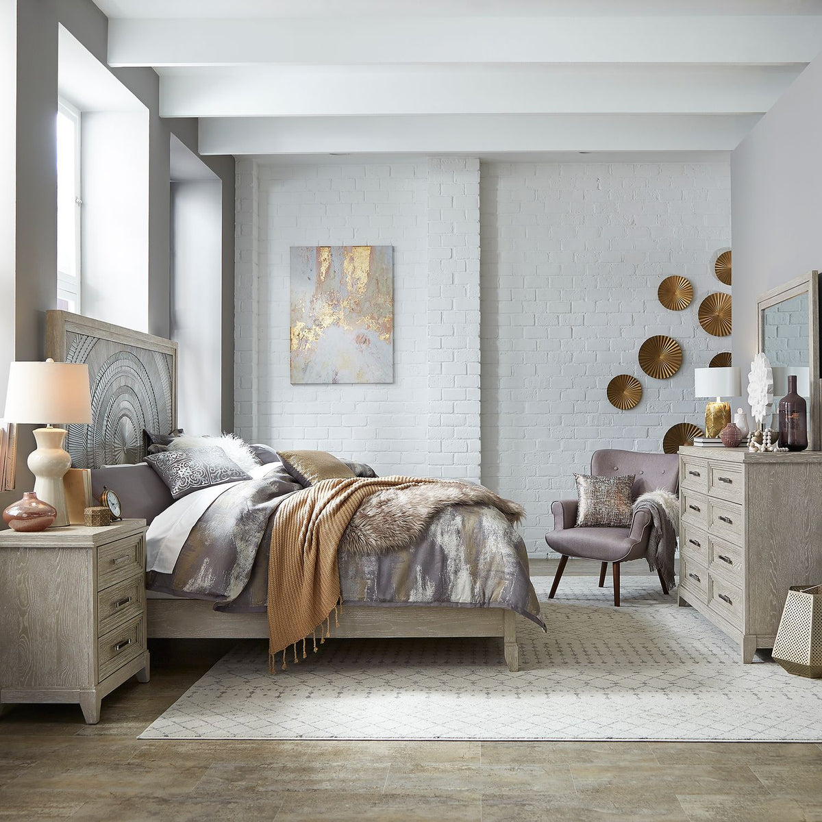 902-BR-KPBDMN - King Panel Bed, Dresser & Mirror, Night Stand - Liberty Furniture