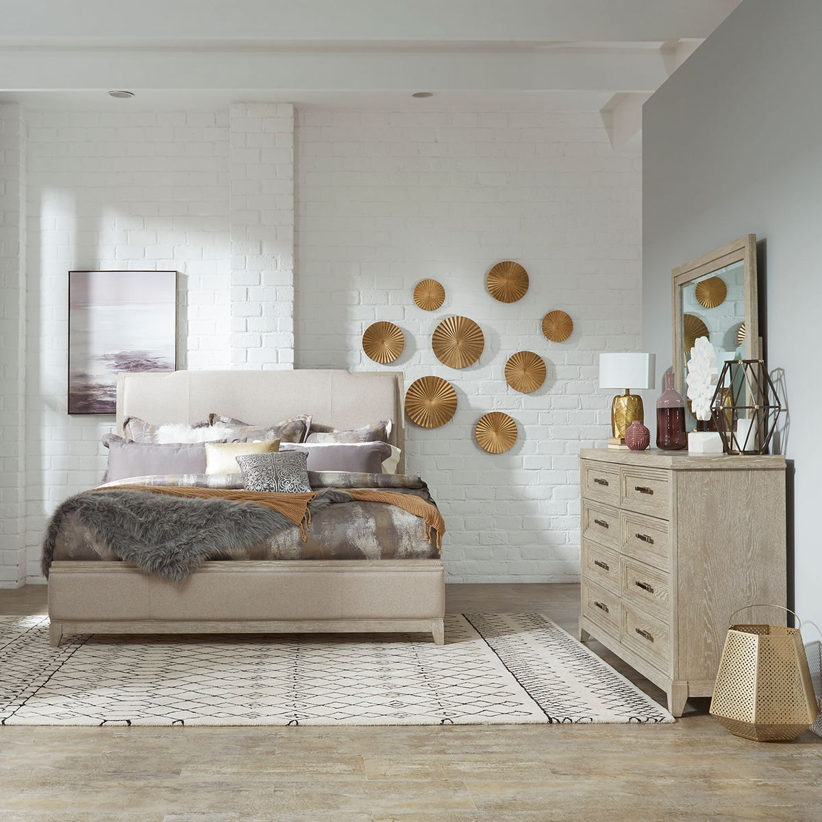 902-BR-QUBDM - Queen Uph Bed, Dresser & Mirror - Liberty Furniture