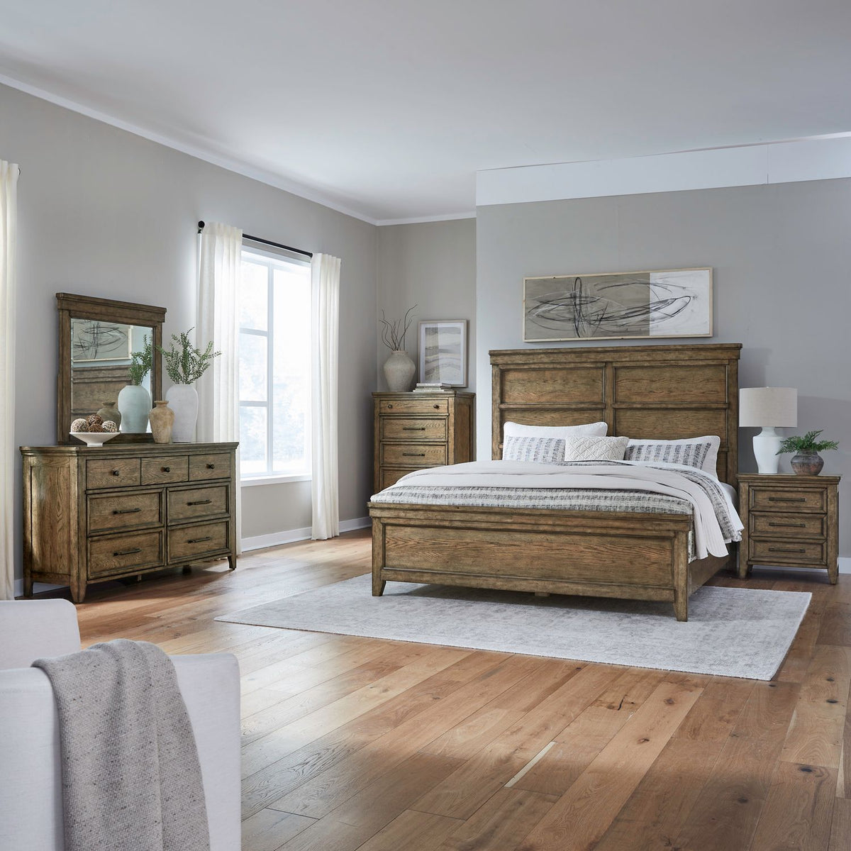 930-BR-KPBDMCN - King Panel Bed, Dresser & Mirror, Chest, Night Stand - Liberty Furniture