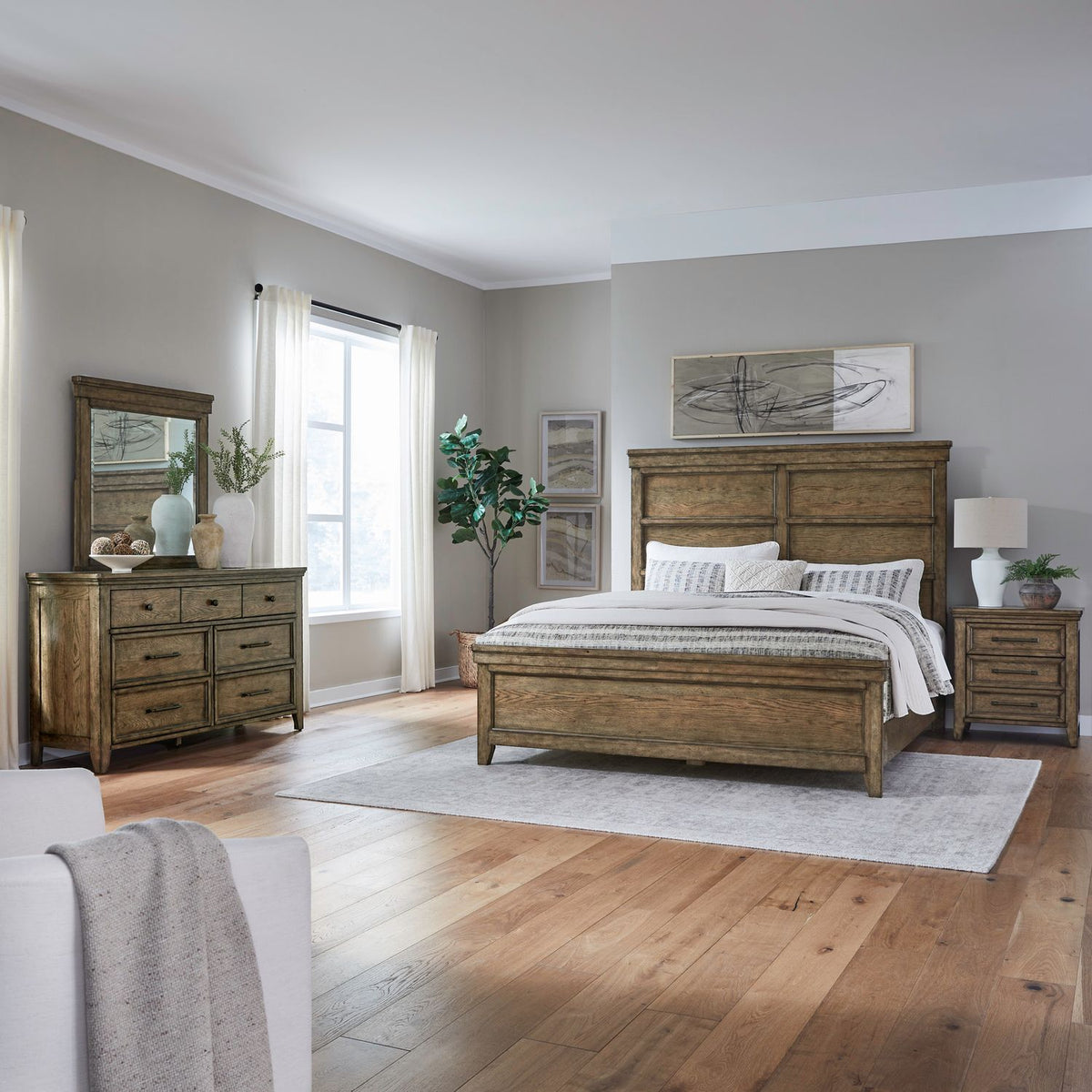 930-BR-KPBDMN - King Panel Bed, Dresser & Mirror, Night Stand - Liberty Furniture
