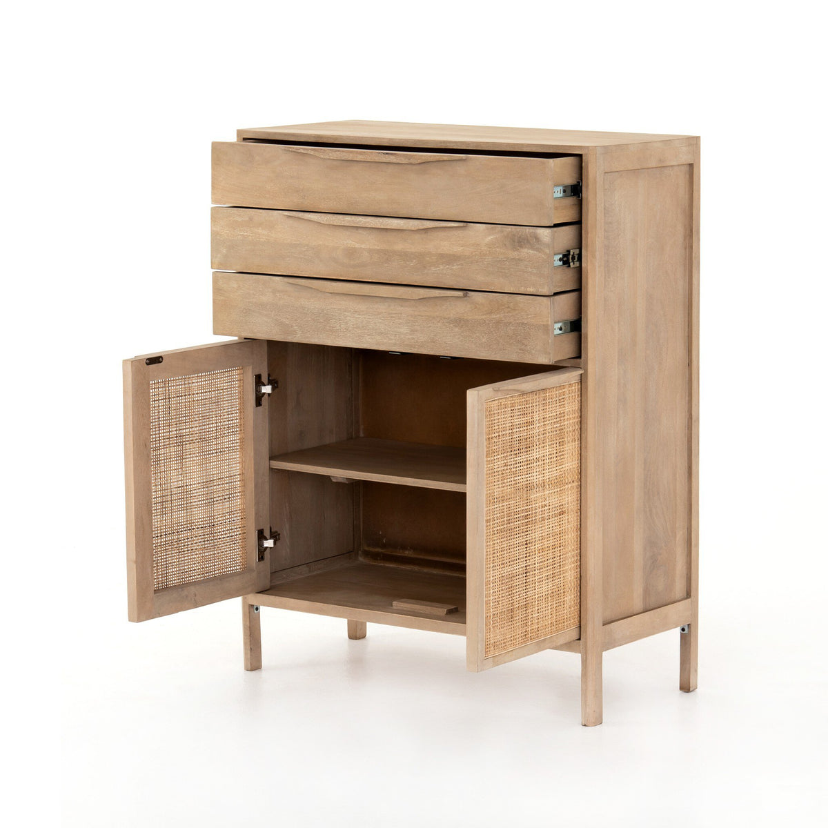 a wooden cabinet with two drawers