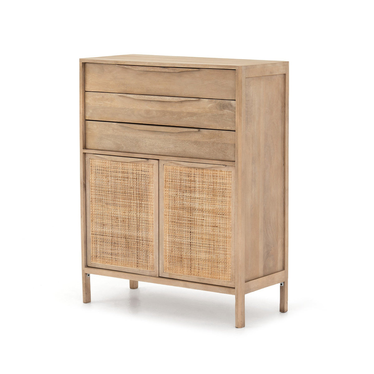 a wooden cabinet with two drawers