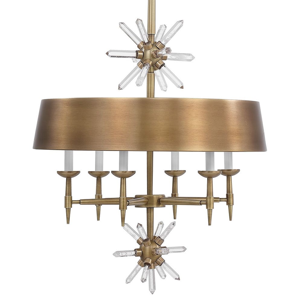 Star Quartz, 6 Lt Pendant - Antique Brass