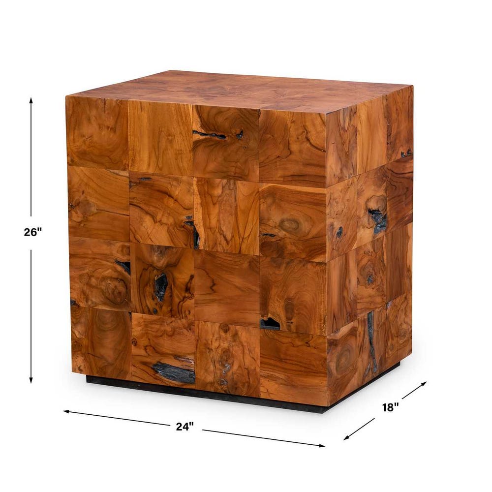 Teak Tac Toe End Table - Caramel