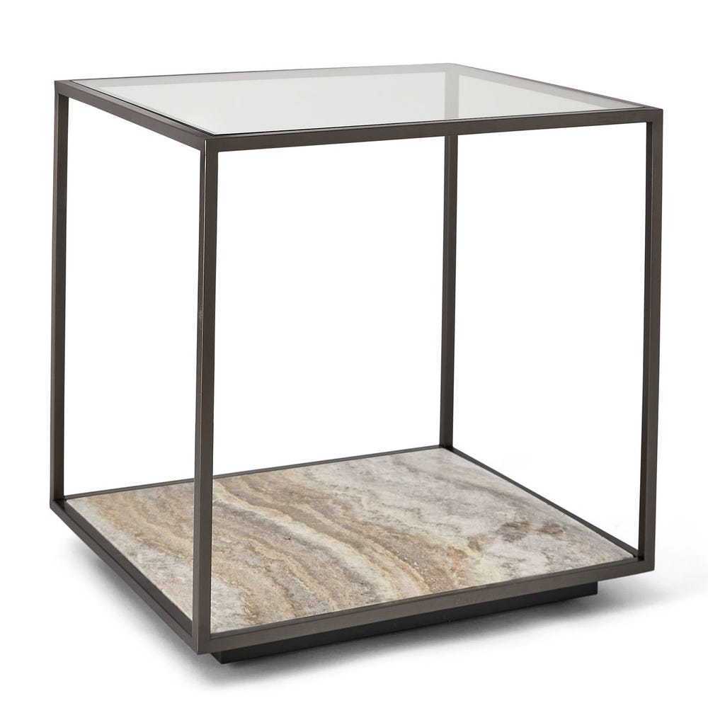 Floating Plane End Table - Travertine/Bronze