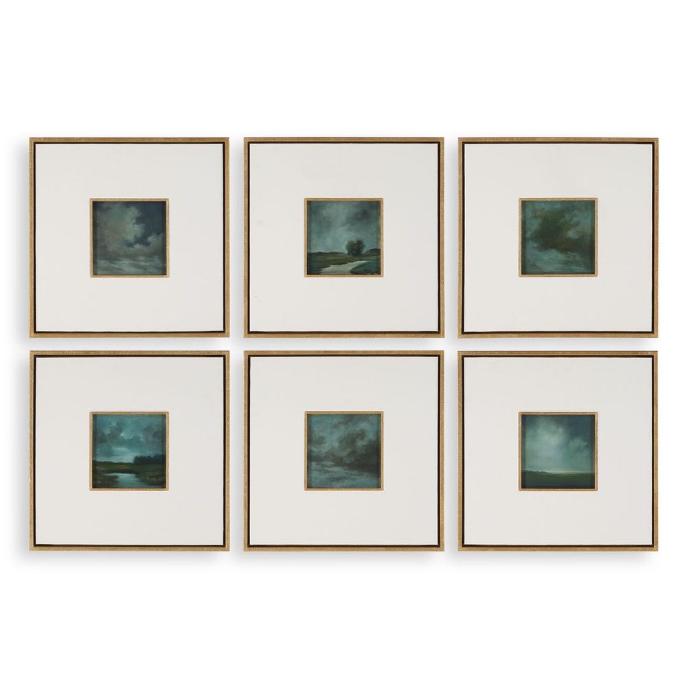 Evening Cumulation Framed Canvases, S/6