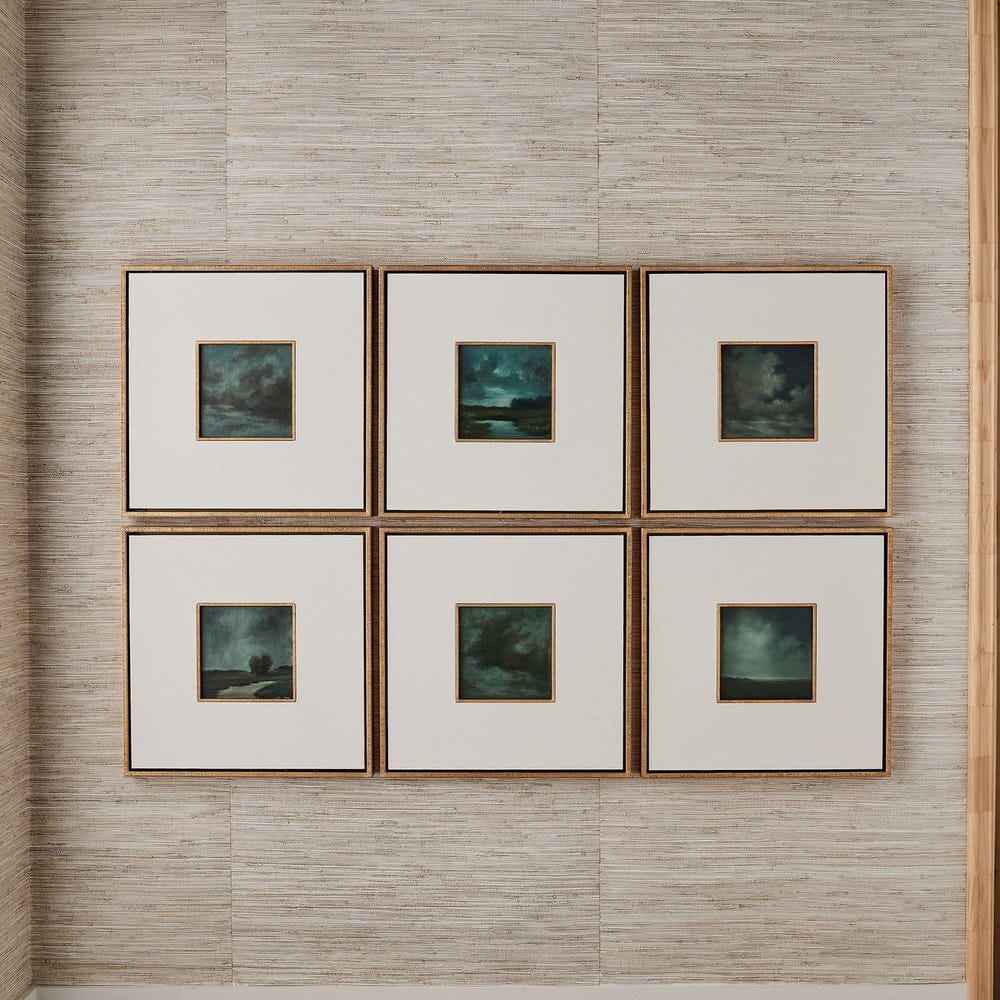 Evening Cumulation Framed Canvases, S/6