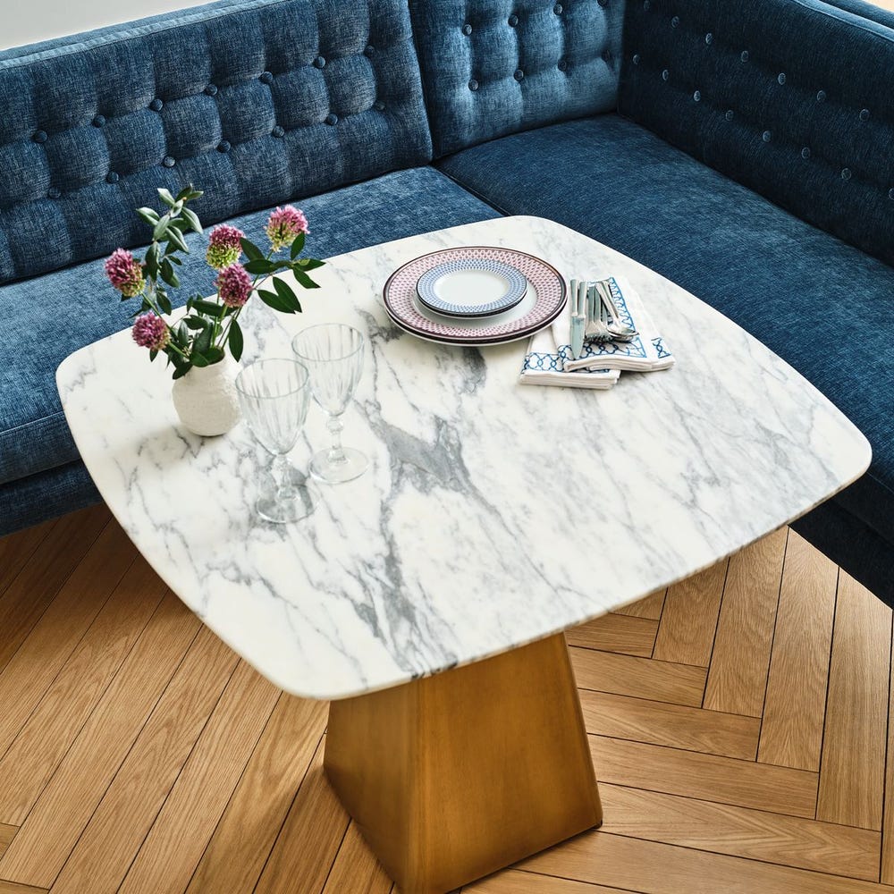 Equilateral Bistro Table - Arabescato/Brass, 2 CARTONS