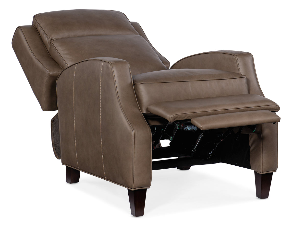 a brown recliner with legs