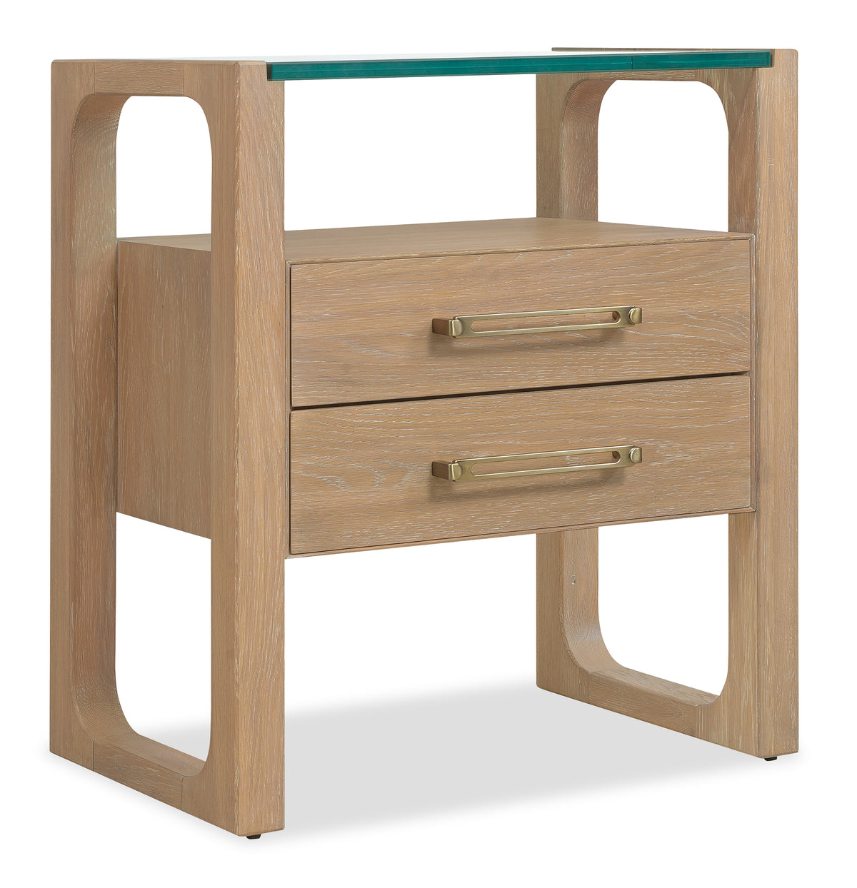 a wooden nightstand with a green top