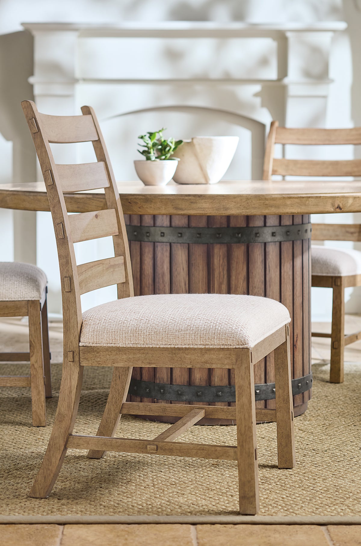 a table and chairs in a room