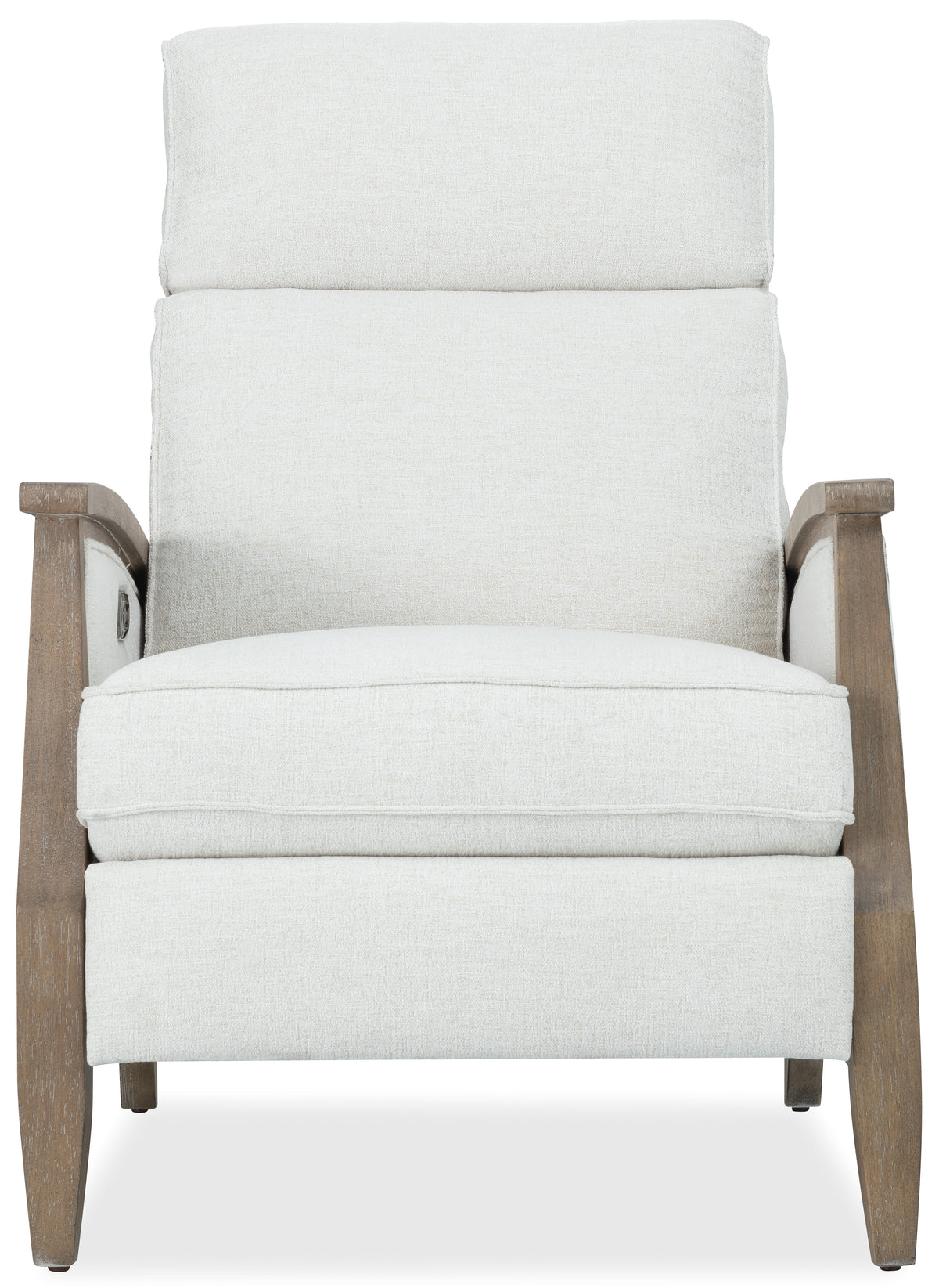 a white chair with wooden legs