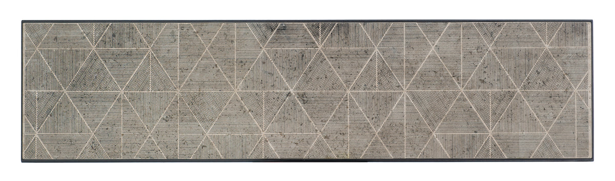 a black and white patterned rug