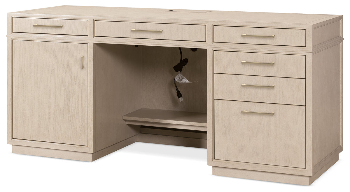 a white desk with drawers and a shelf