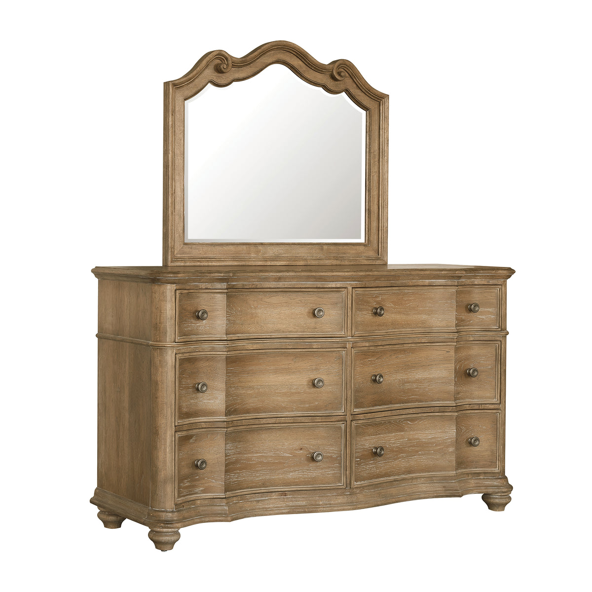a dresser with a mirror