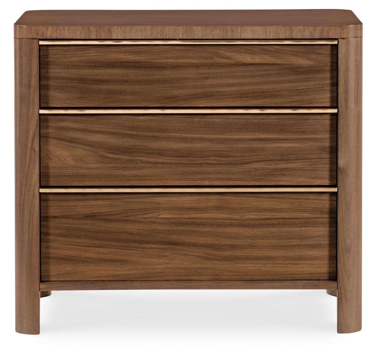 a brown dresser with three drawers