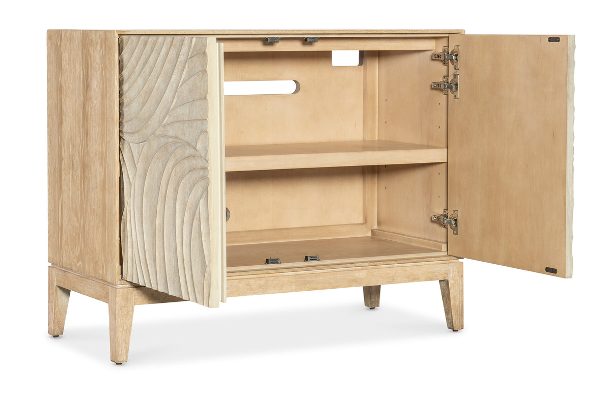 a wooden cabinet with a door open