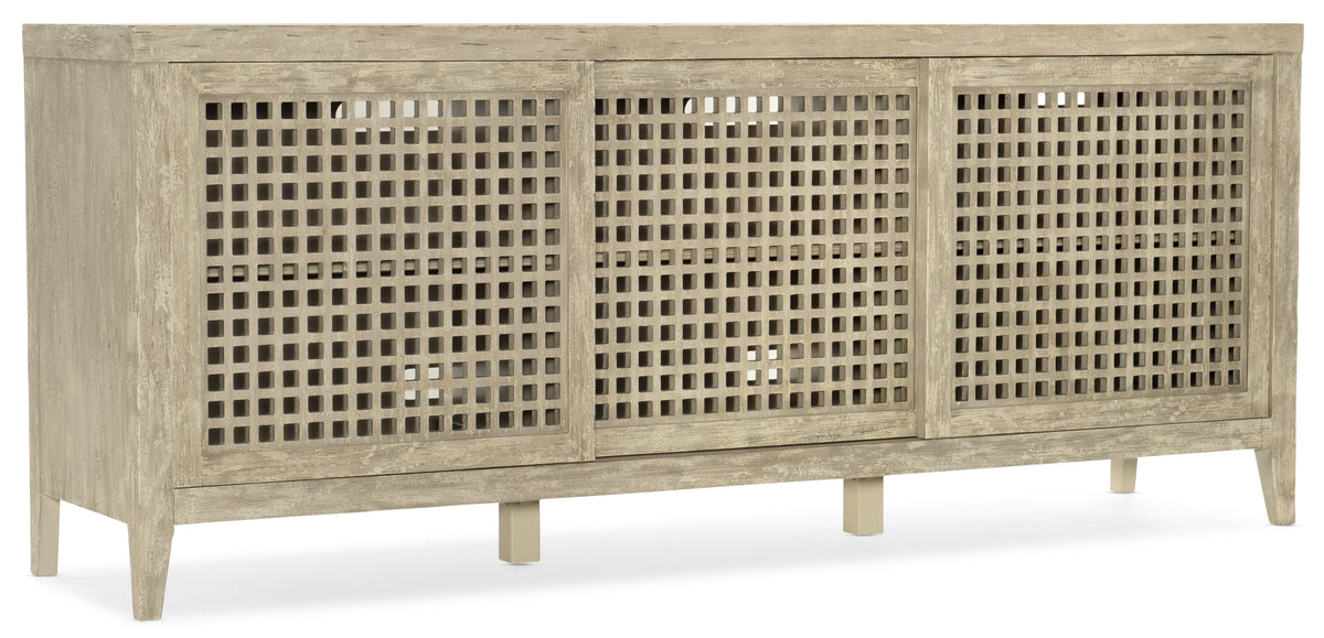 a wooden cabinet with a grid pattern