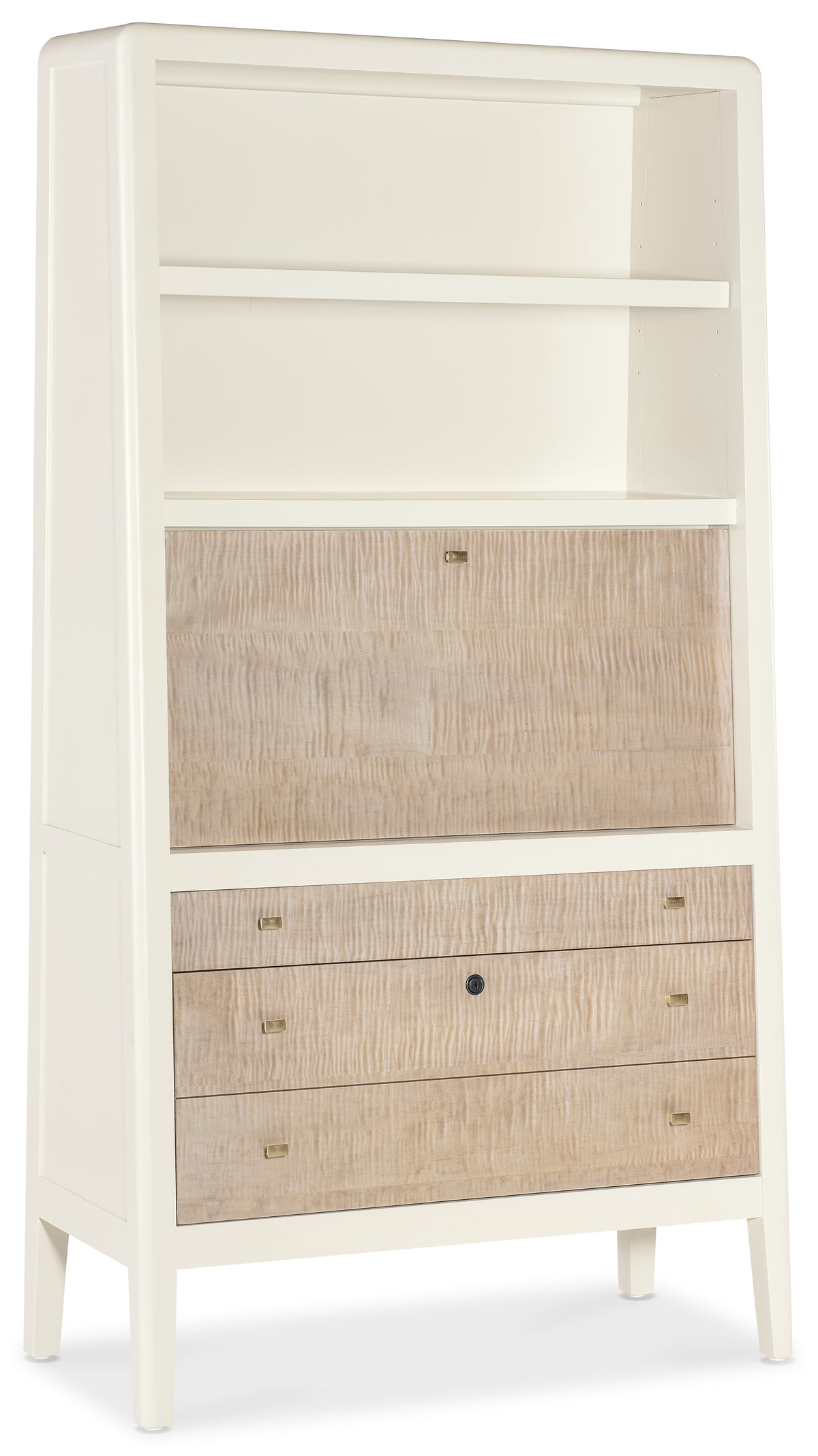 a white shelf with drawers