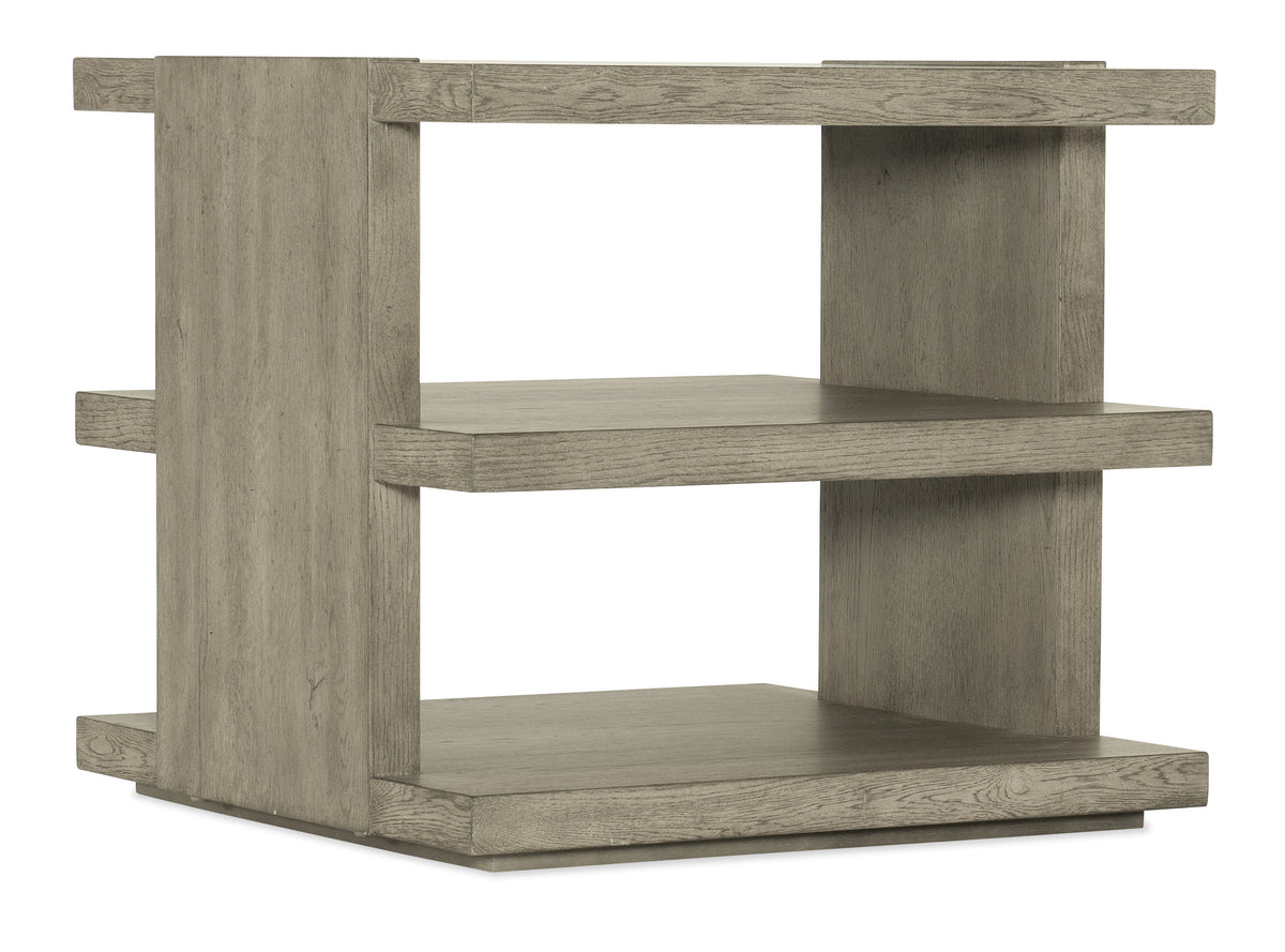 a wood shelf with two shelves