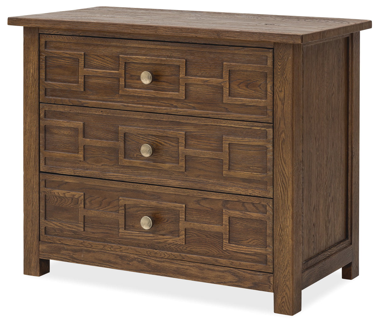 a brown dresser with drawers