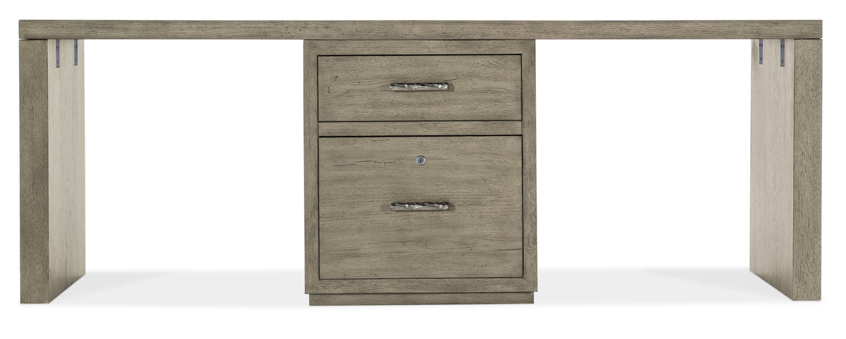 a wooden desk with drawers