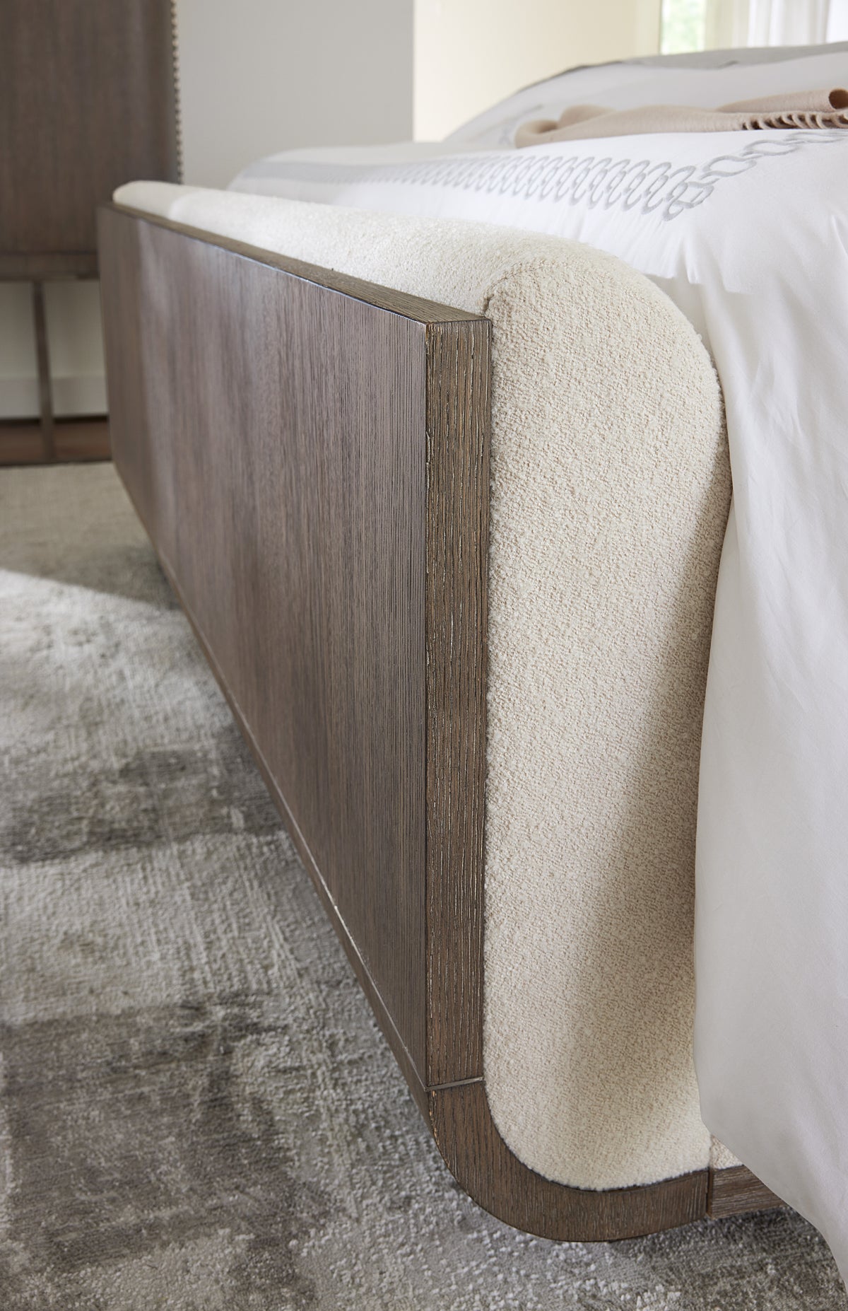 a close up of a bed