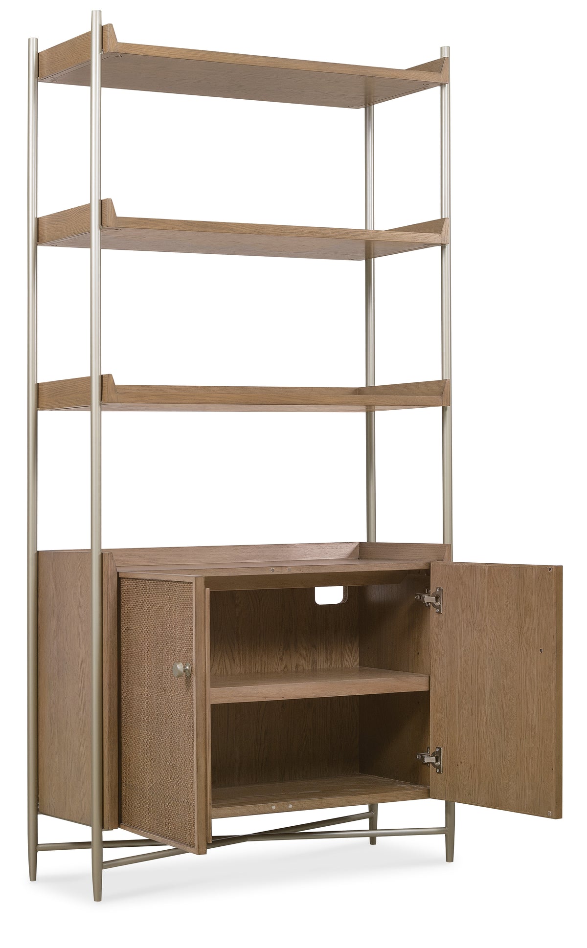 a shelf with a basket on it