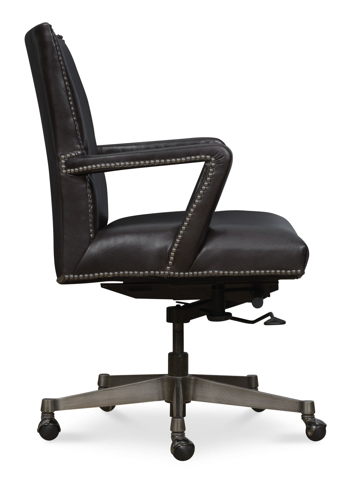 a black office chair with a white background