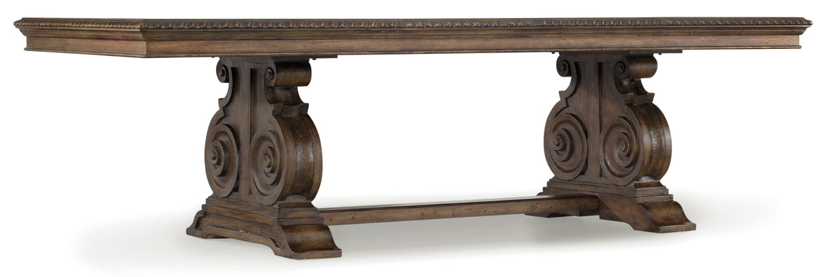 a wooden table with a circular base