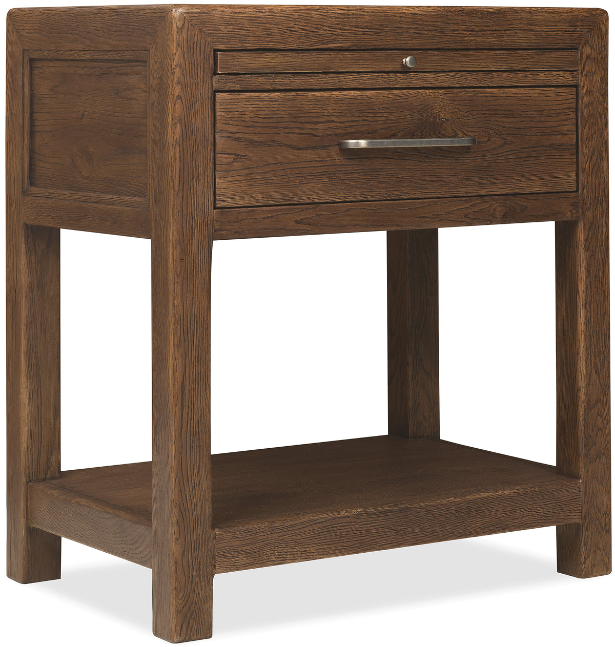 a wooden nightstand with a drawer