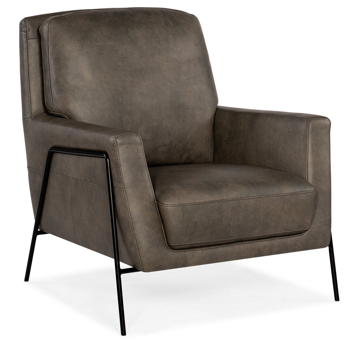a brown leather chair with black legs
