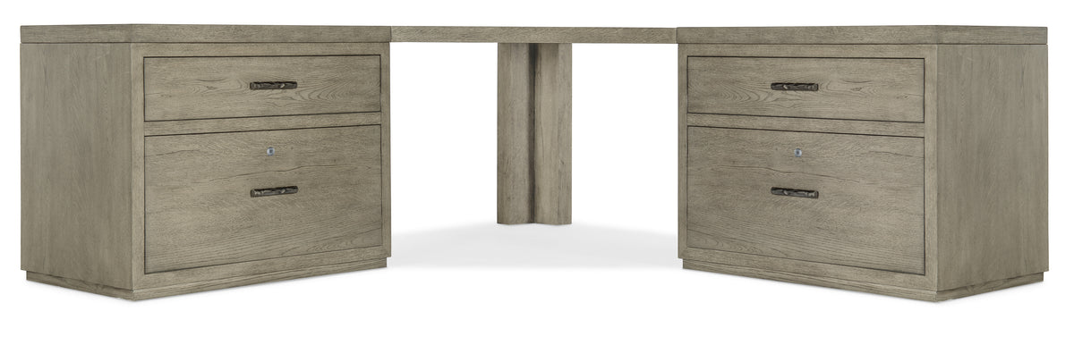 a wooden table with drawers