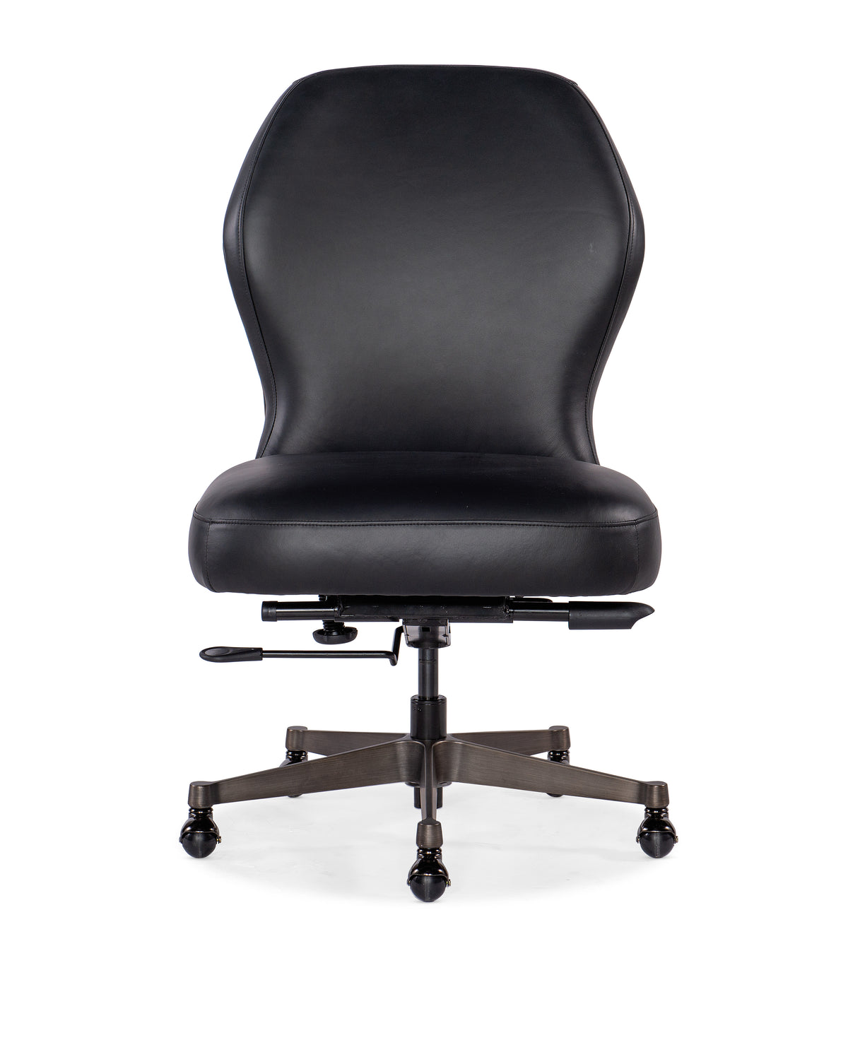 a black office chair with wheels