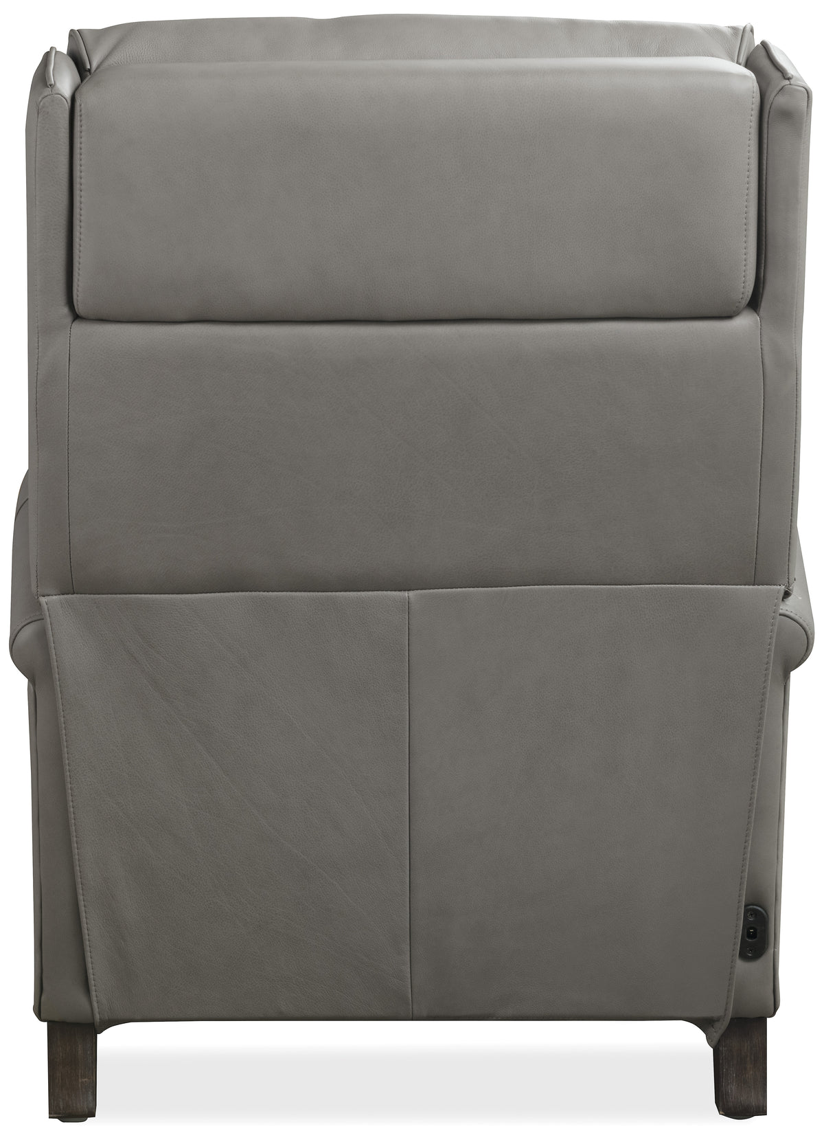 a grey recliner chair with a pocket