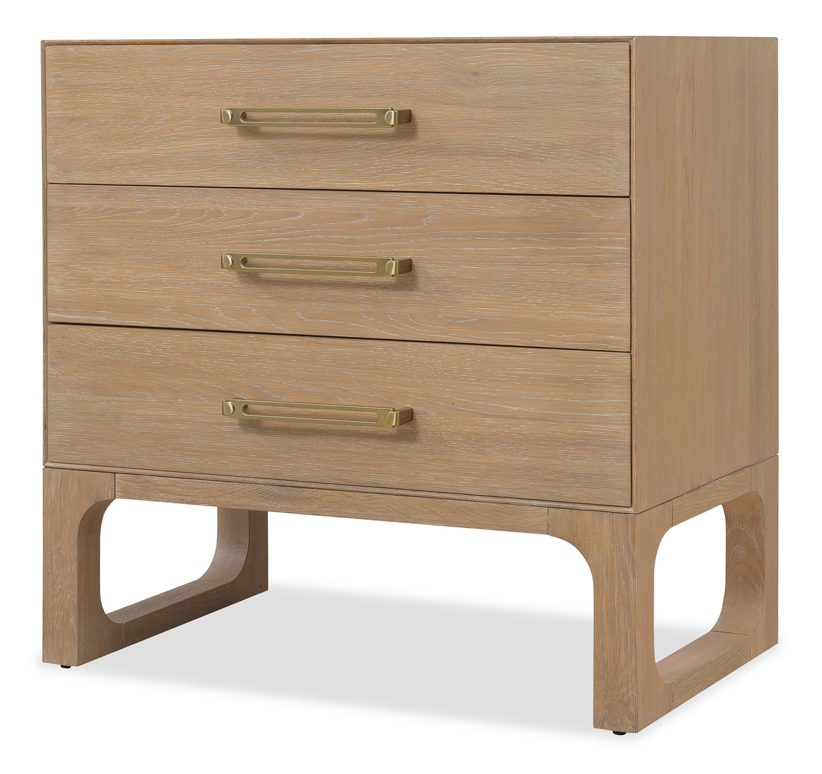 a wooden dresser with gold handles
