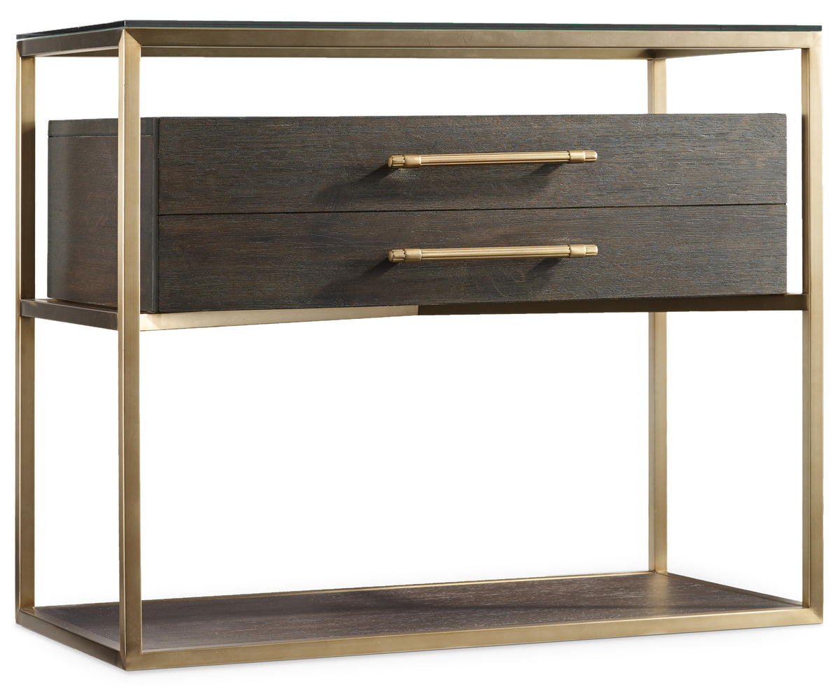 a brown and gold nightstand