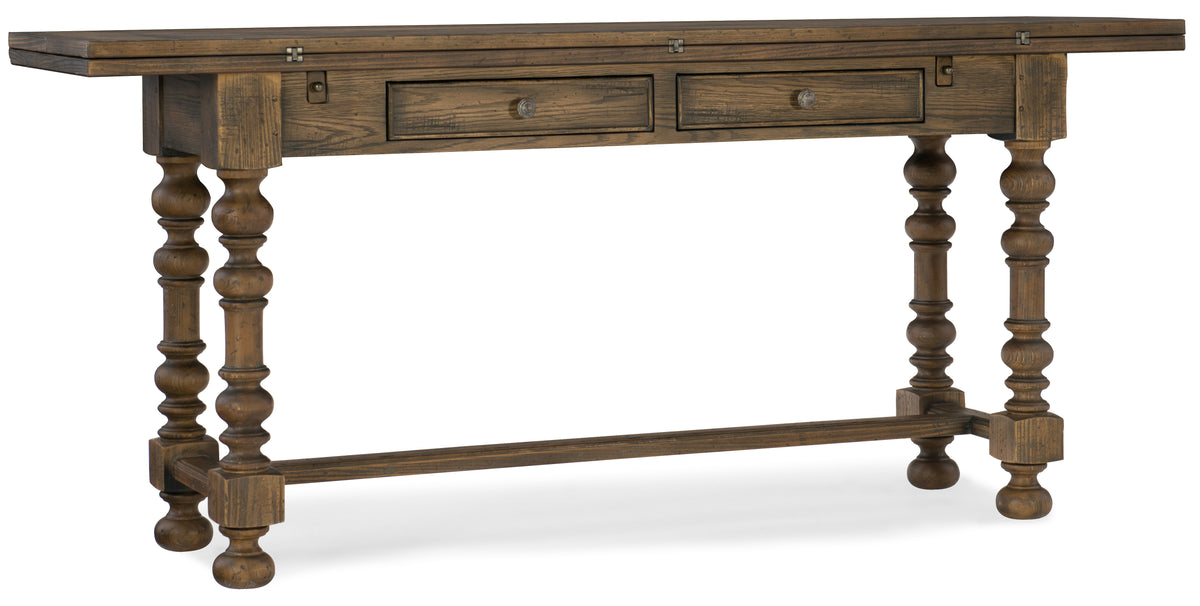 a wooden table with drawers
