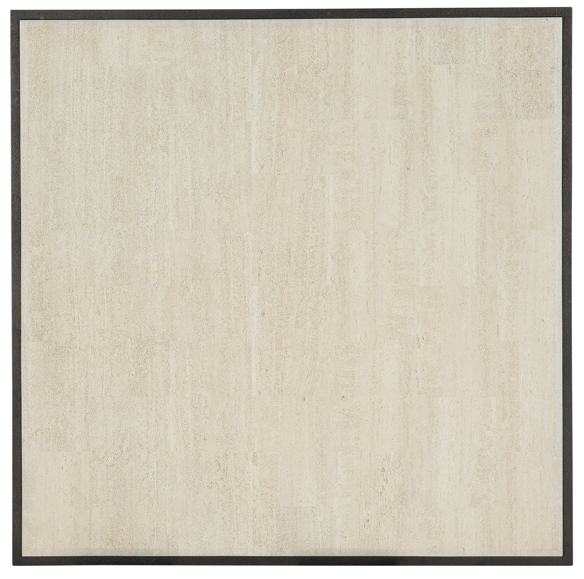 a white square rug with black border