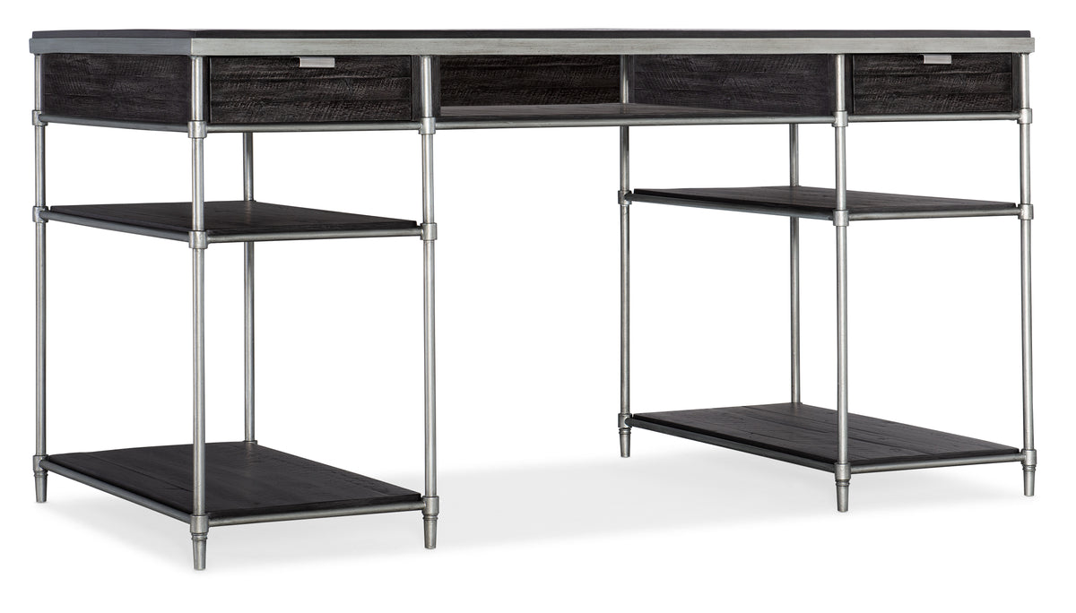 a black desk with shelves
