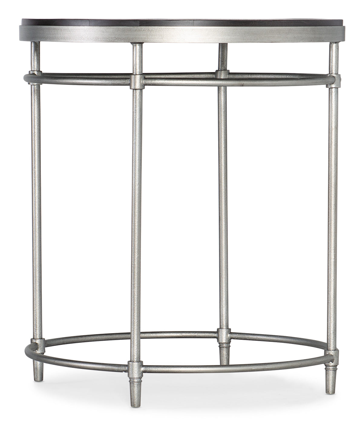 a round metal table with a round top