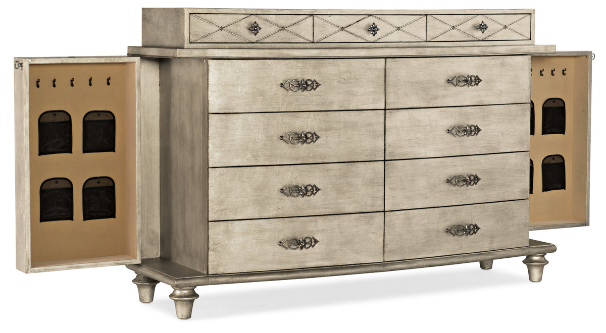 a dresser with drawers on it